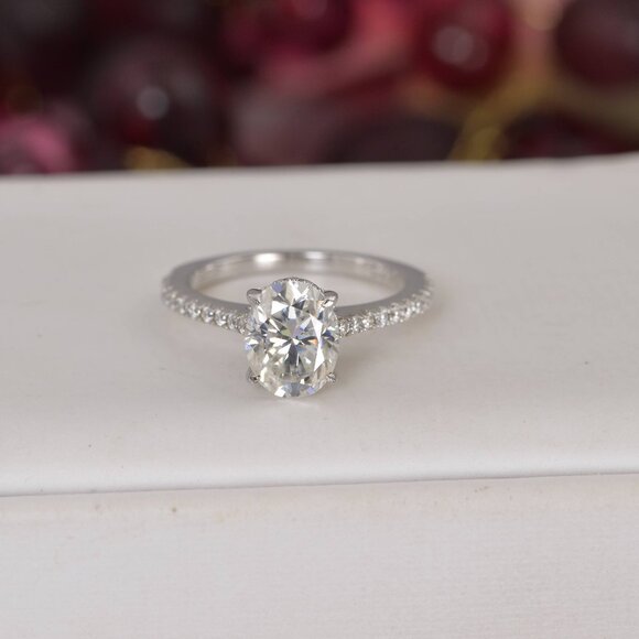 Fully Iced Oval Engagement Solitaire Moissanite Ring - Picture 7 of 12